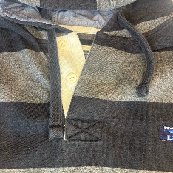 L.L. BEAN Men’s Long Sleeved Hooded‎ Black & Grey Striped Shirt w/ Buttons Large - Picture 9 of 11